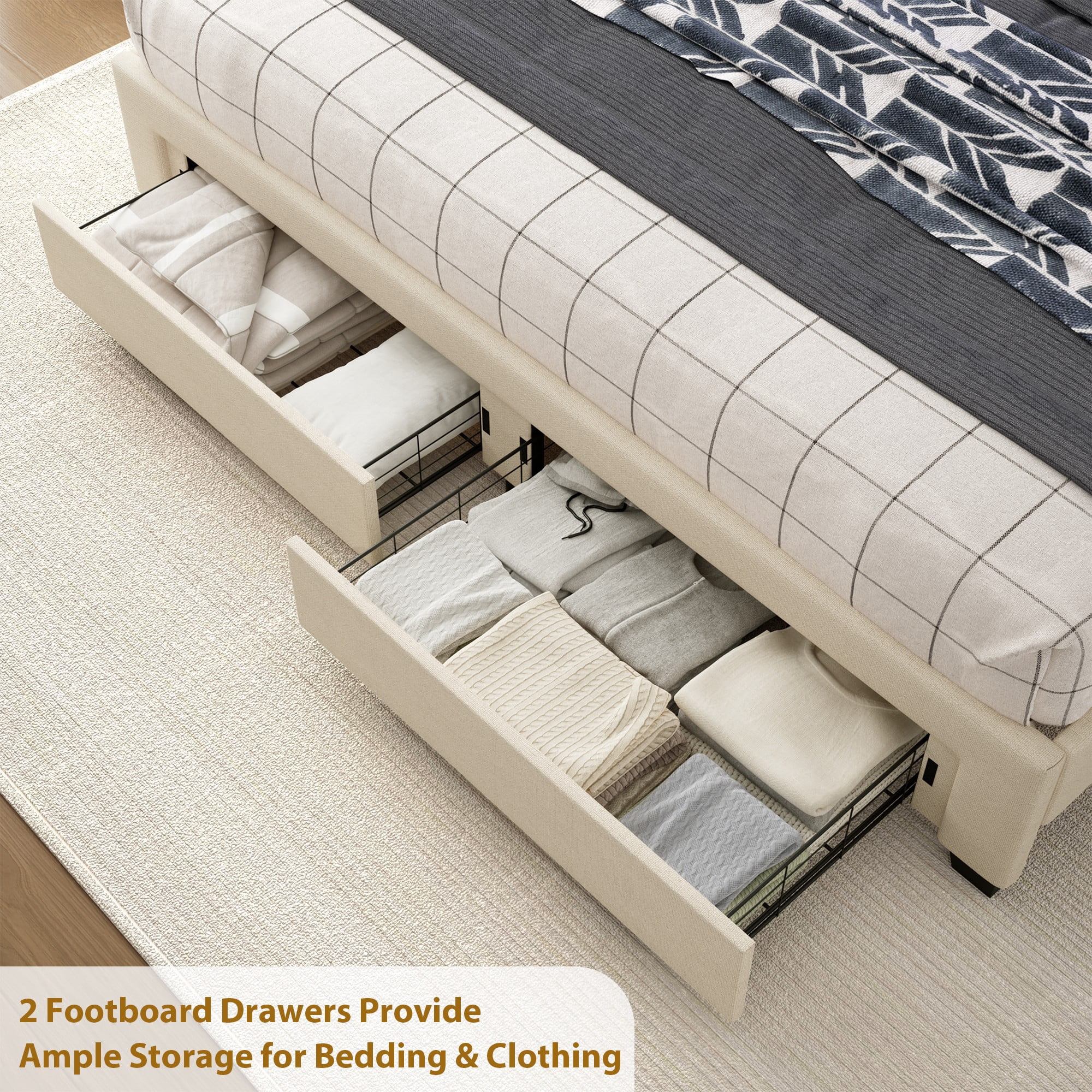 BSHTI Beige Linen Twin Bed Frame with Under-Bed Storage Drawer – Sturdy Platform Bed Base, No Box Spring Needed – Upholstered Frame for Bedroom, Guest Room, Small Space