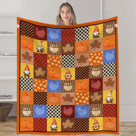 Fall Pumpkin Throw Blanket 50"x60" Leaves Turkey Throws Flannel Thanksgiving Blankets-Fall and Thanksgiving Home Decoration Gifts