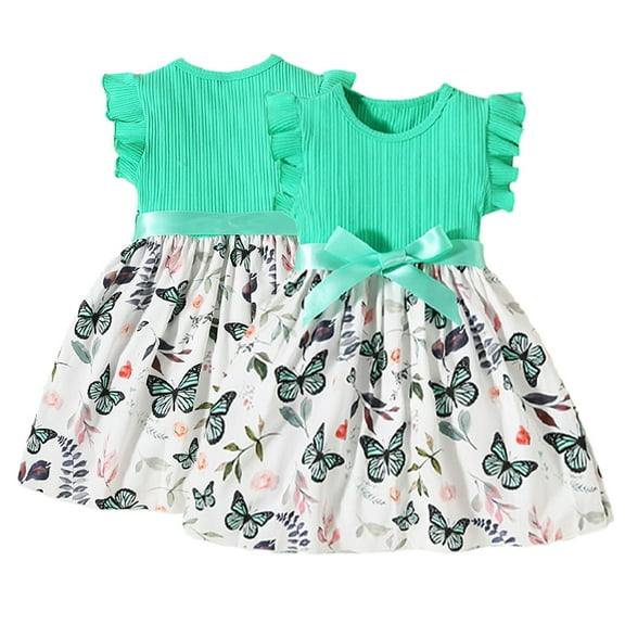 Esaierr Toddler Kids Girls Summer Dresses Sleeveless Print Skirt 3-7Years Old Baby Floral Dress Mid Length Princess Dress Printed Ruffle Sleeve Pullover Dress