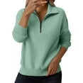 thumbnail image 6 of Quarter Zip Pullover Long Sleeve Polo Sweatshirt Half Zip Sweater Knit Sweatshirts Jumper Tops Women's Sweaters Collared Sweater Collared Casual Fall Top Jumper Tops Business Casual Light Green S, 6 of 9