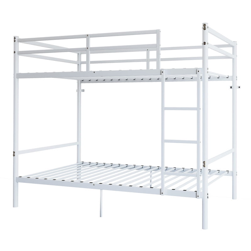Metal Bunk Bed Twin Over Twin, Heavy-Duty Steel Bunk Bed with 14.29" High Guardrails, 19 Metal Slats per Bunk, 400+ lbs Weight Capacity, Under-Bed Storage, for Kids, Teens & Adults