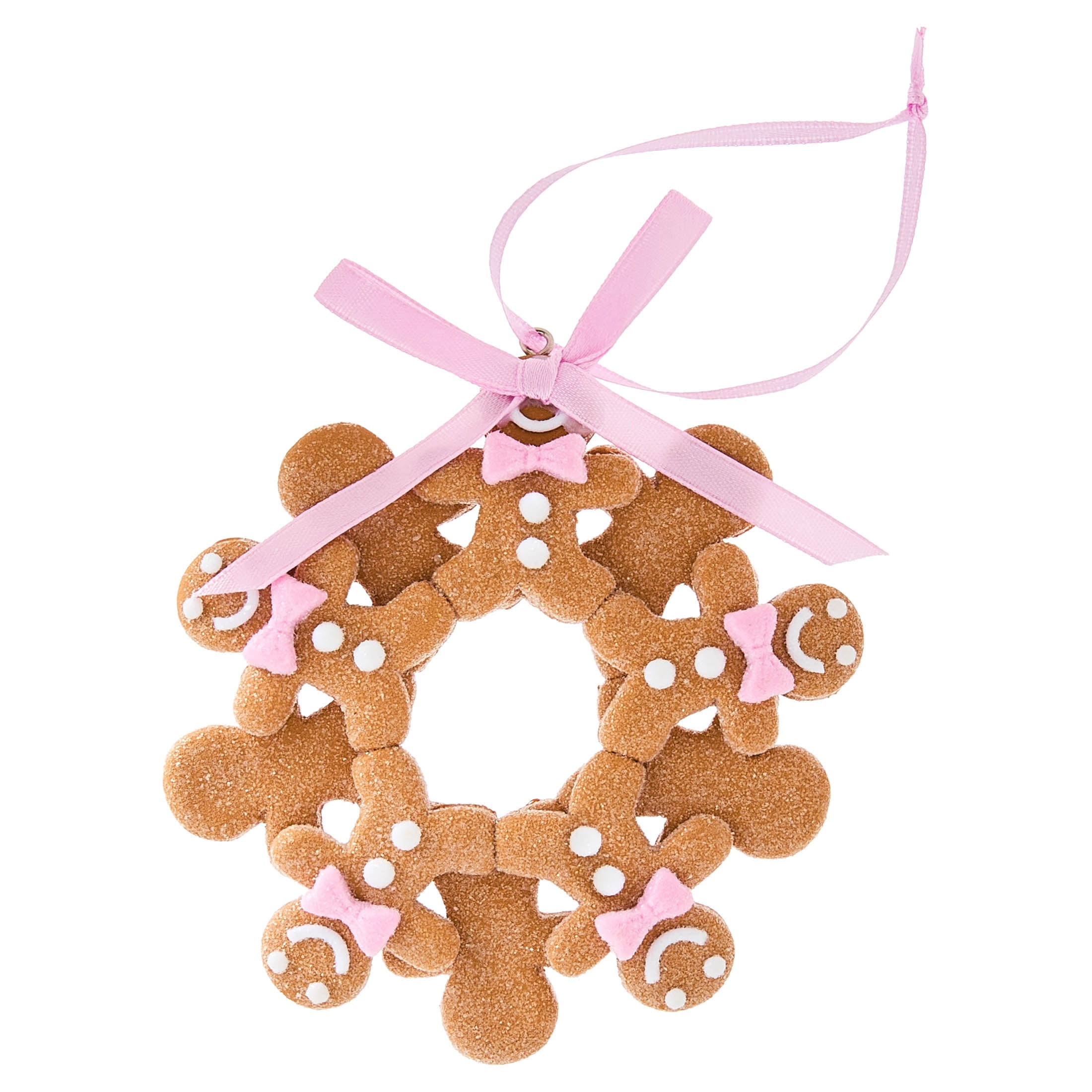 Pink/White/Brown Clay Dough Gingerbread Man Wreath Christmas Ornament, 4.3", by Holiday Time