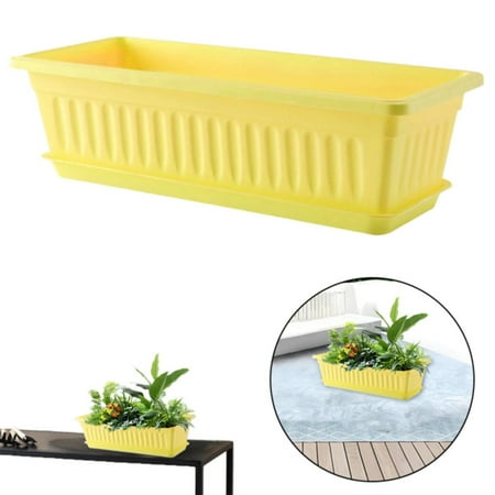 BKBP Window Box Planter Yellow Flower Window Box Plastic Vegetable Planters Long Pots for Outdoor Indoor Windowsill Patio Garden Home Decor Porch (17in x 7.3in)