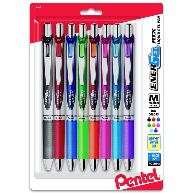 Bolígrafo Pentel EnerGel RTX 0,7 mm línea media, paquete de 8