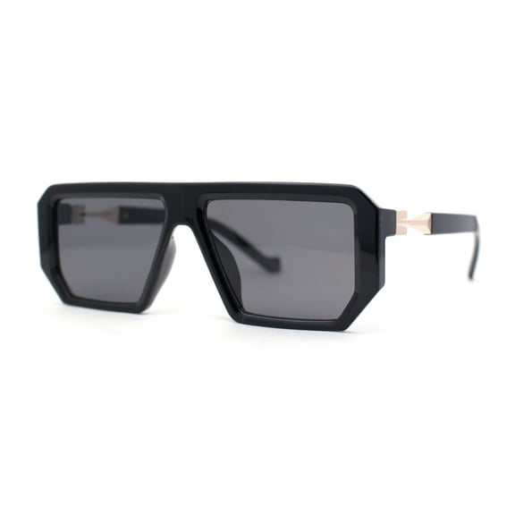 Flat Top Mobster Angular Modern Metal Hinge Racer Sunglasses All Black