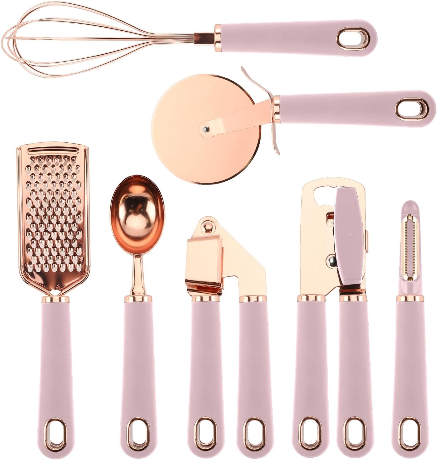 COOK WITH COLOR Kitchen Utensils Set, 7-Piece Stainless Steel Utensils with Soft Touch Handles, Copper Pink