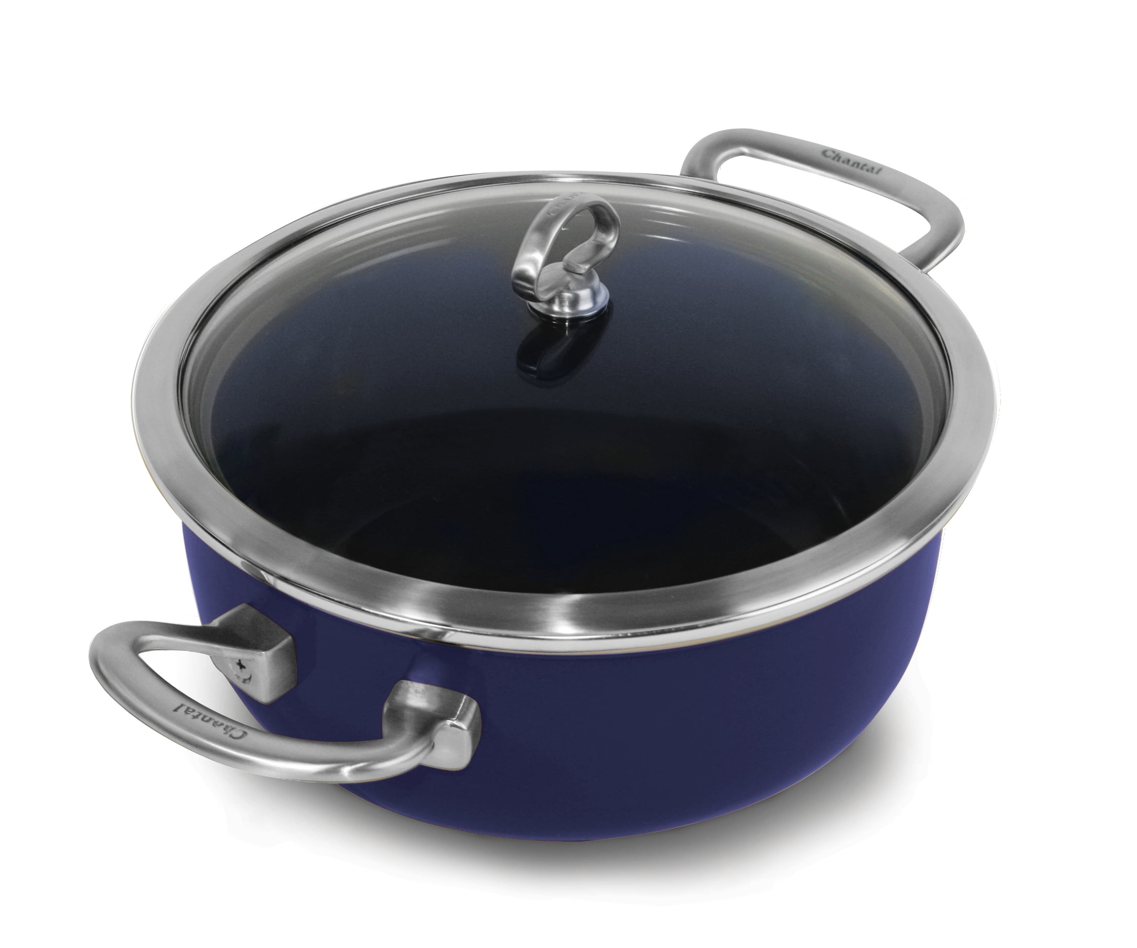 32-200S FG Chantal 4 Quart Enamel-On-Steel Soup Pot with Glass Lid - Fade  Grey