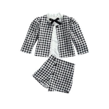 Xingqing Fashion Kids Girls Formal Clothes 3pcs Long Sleeve Plaids Jacket+Single Breasted Shirts+Shorts Set Black 6-7 Years