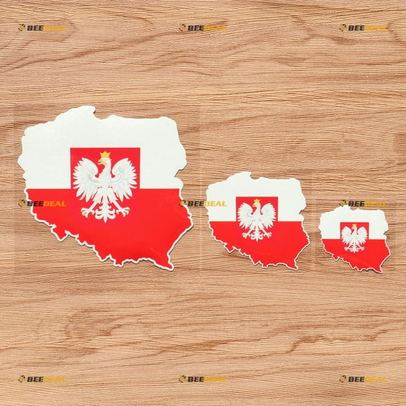 Poland Polska Herb Polish Map Coat of Arms Decal Vinyl Sticker - 3 Pack Glossy, 2 Inches, 3 Inches, 5 Inches - for Car Boat Laptop Cup Phone