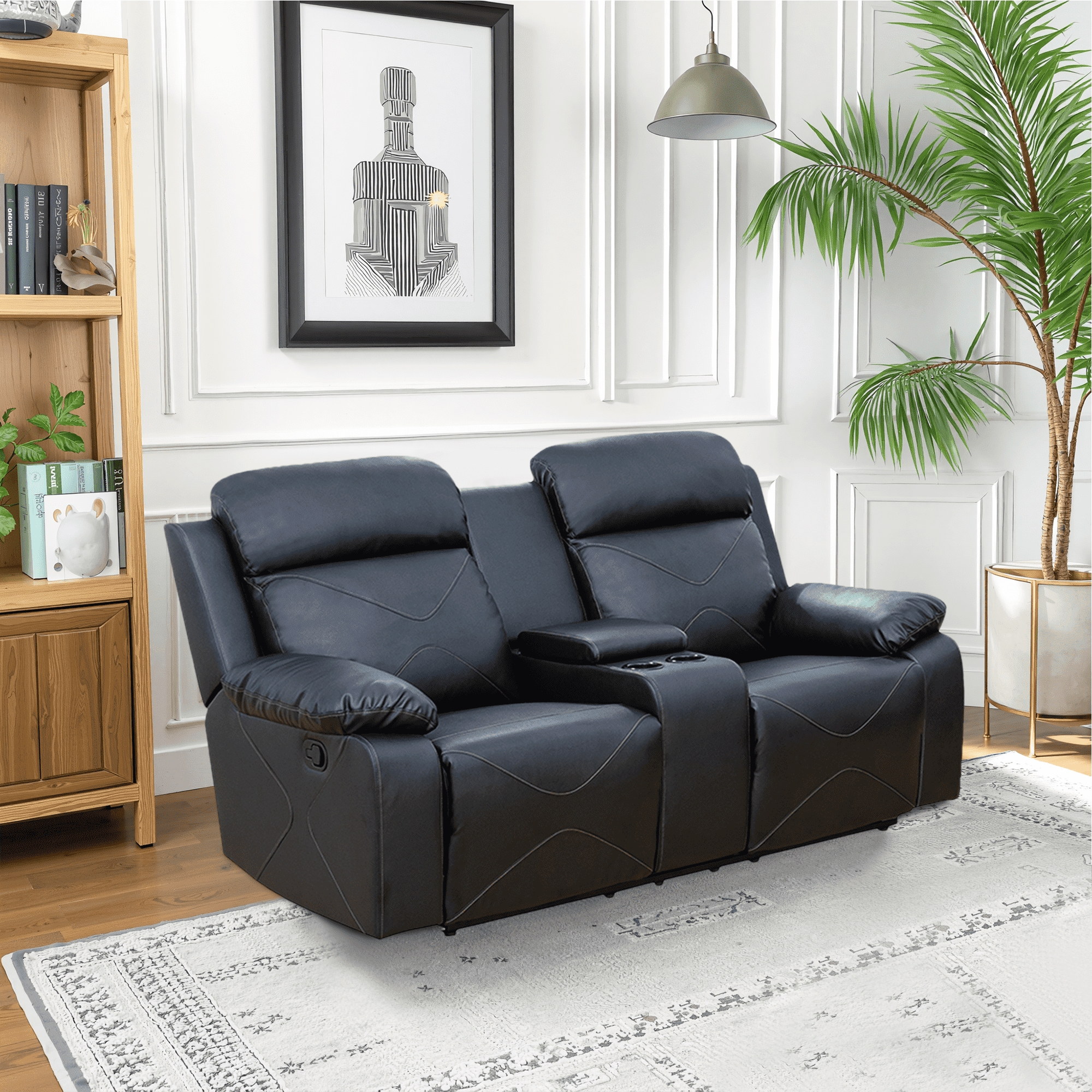 MAYEERTY 74" Modern Upholstered Breathing Leather Loveseat - For Living Room, Black