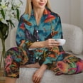 thumbnail image 6 of Salouo Galactic Jungle Dinosaurs Pattern Women's Pajamas Set Long Sleeve Button Down Sleepwear Soft Pj Lounge Sets for women 2 Piece Pjs Set with Long Pants-Small, 6 of 7
