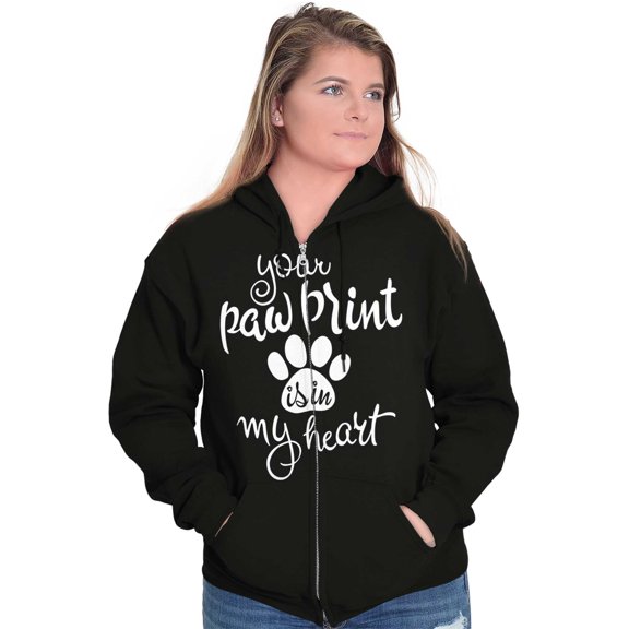 Paw Print In My Heart Cute Pet Owner Zip Hoodie Sweatshirt Women Brisco Brands S