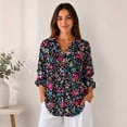 thumbnail image 5 of Nyfairy Plus Size Women's Floral Embossed Print Long Sleeve Button Down Casual Shirt, 5 of 5