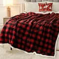 thumbnail image 5 of Christmas Sherpa Fleece Throw Blanket, Super Soft Warm Buffalo Plaid Plush Blankets and Throws, Warm Winter Cozy Fuzzy Blanket for Couch Sofa Bed (Red, 50" x 60"), 5 of 6