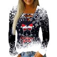 thumbnail image 1 of Camisas Navideñas Para Mujer Tops de Manga Larga Con Cuello en V Blusa Regular Estampada Odeerbi ODB198966, 1 of 6