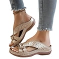 thumbnail image 2 of Domuza Womens Orthopedic Sandals Arch Support Flat Wedge Sandals Breathable Non Slip Slip on Work Shoes Vacation Beach 2026 New Orthopedic Shoes Gold 7（EU-38）, 2 of 7