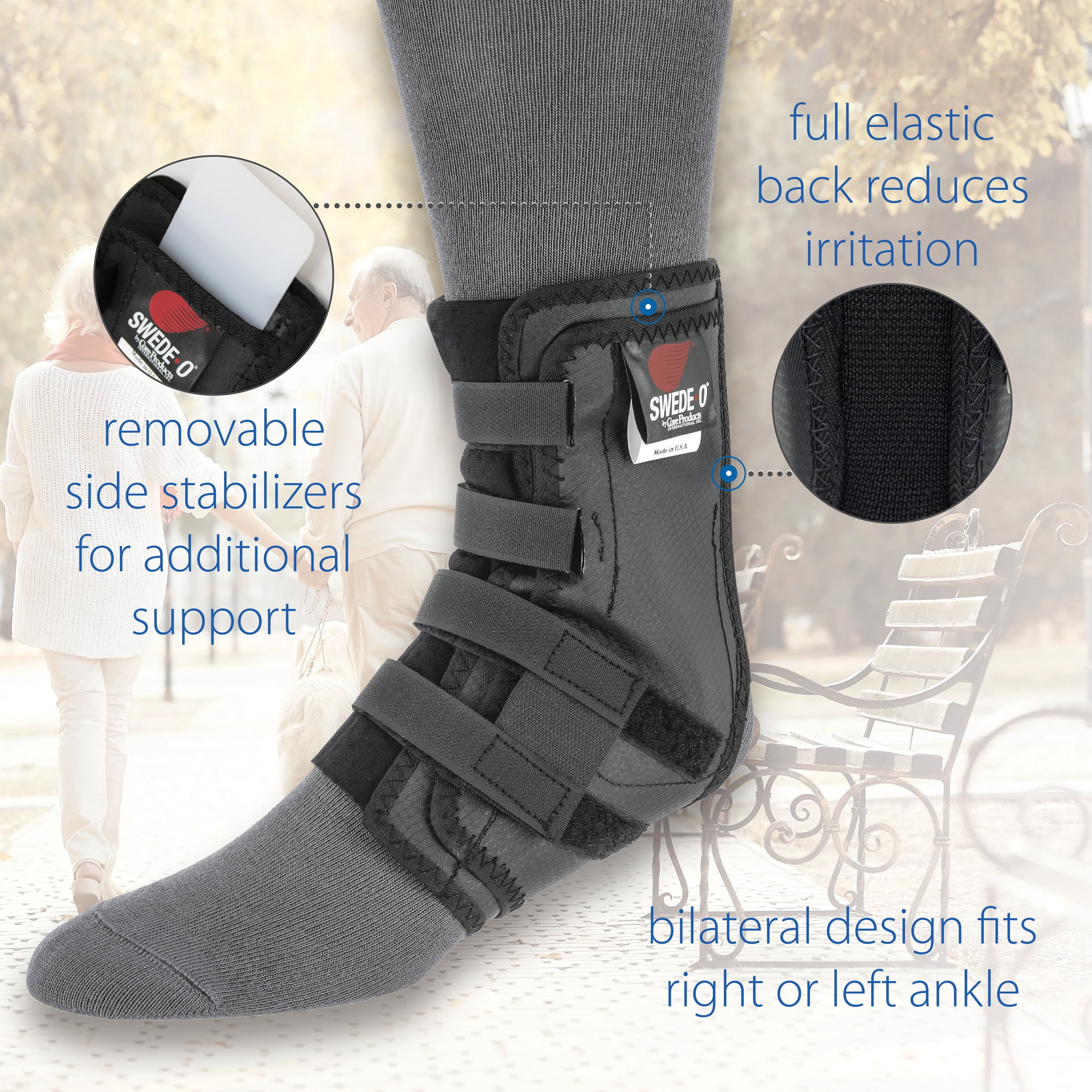 Swede-O Easy Lok Quick Strap, Reinforced Ankle Brace for Sports, Black, Large