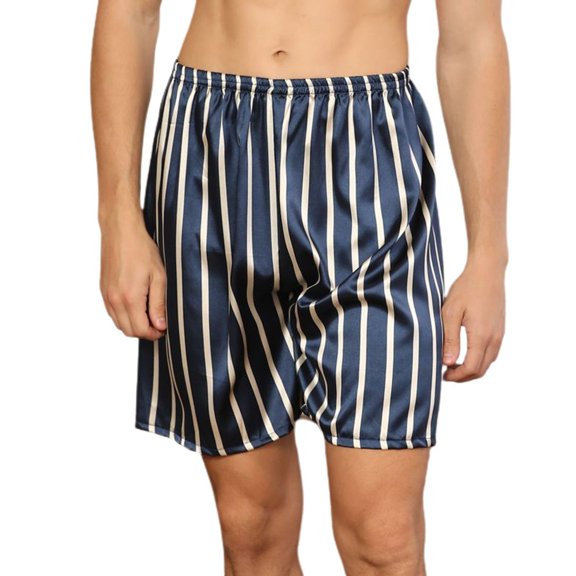Defitshape Men's Satin Sleep Shorts Boxers Underwea Pj Pajama Bottom Casual Nightwear Bunched Loungewear Cool Summer Elastic Striped Small