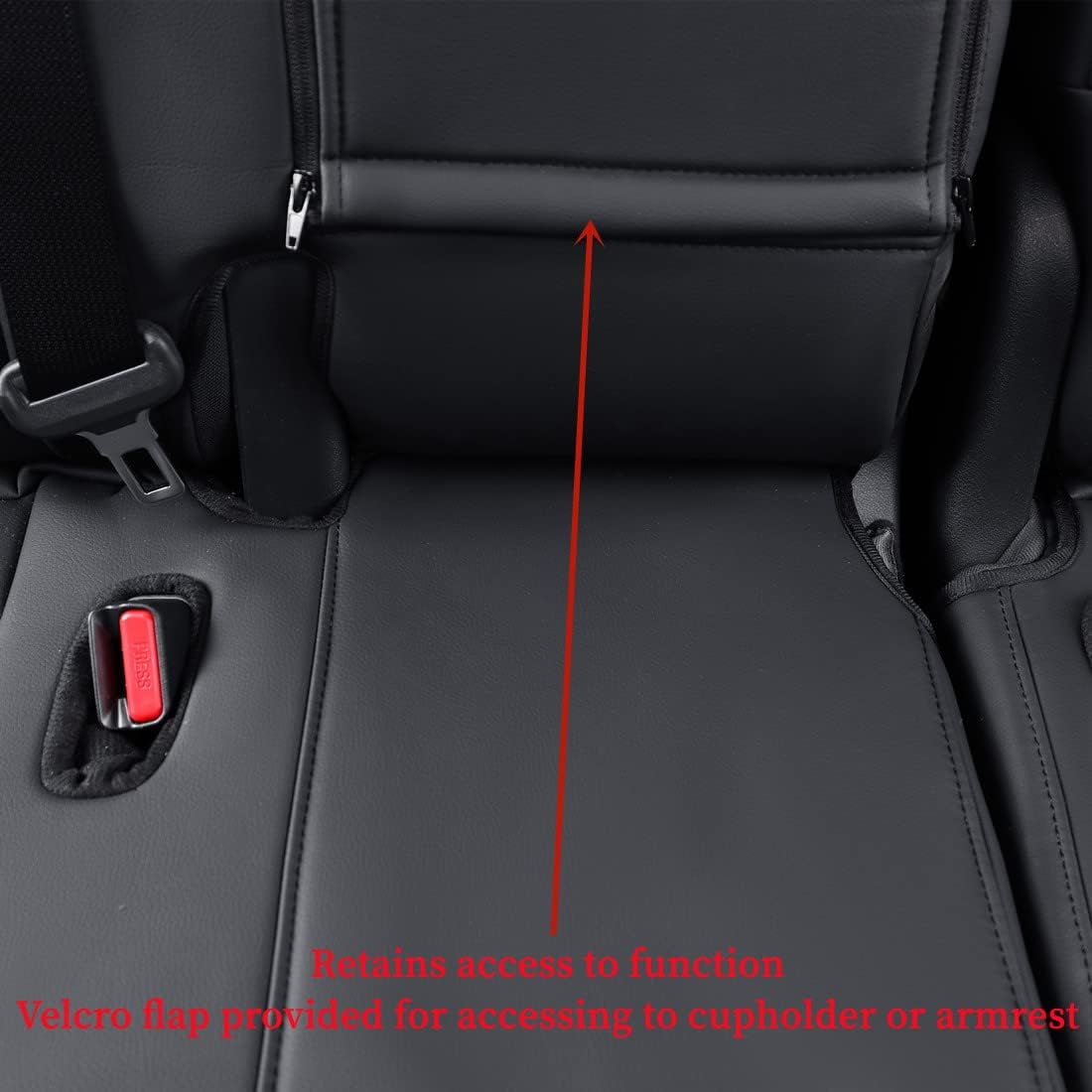 Coverdream Custom Fit Toyota Highlander 2014-2019 Three Row,Second Row Captain Chair Seat Covers &Hybrid - Leather Full Set Black with Red Line