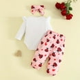 thumbnail image 4 of CAICJ98 Baby Girl Valentines Outfit Letter Print Long Sleeve Bubble Romper Heart Pants Set Headband Spring Clothes (White,6-12 Months), 4 of 7