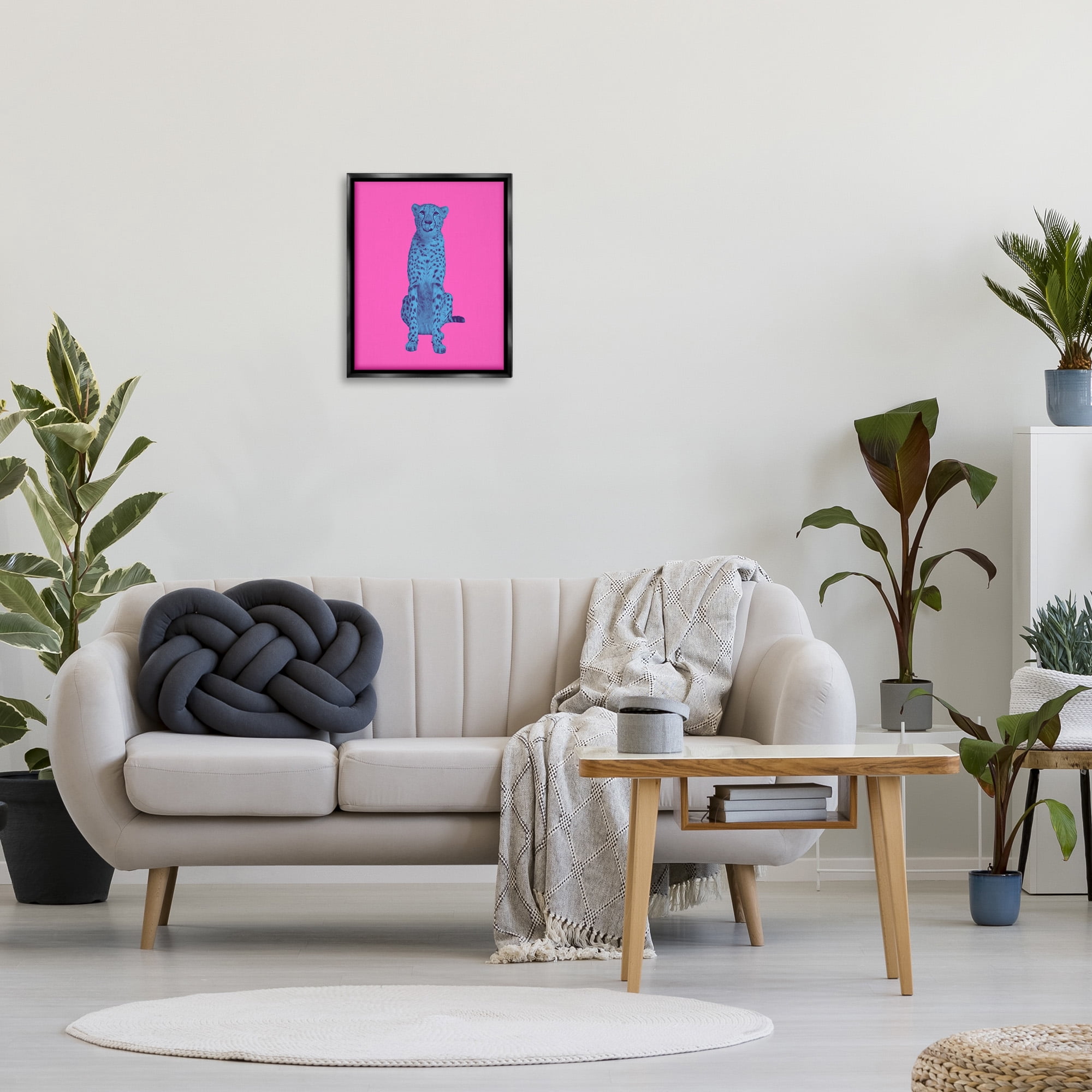 Stupell Industries Leopard on Vivid Pink Animals & Insects Painting Black Floater Framed Canvas Art Print Wall Art, 17 x 21