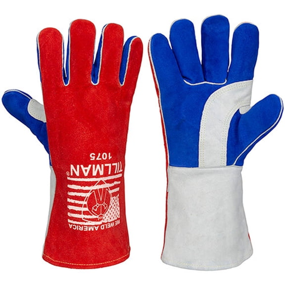 Tillman 1075 Patriotic Premium Split Cowhide Stick Welding Gloves, Large