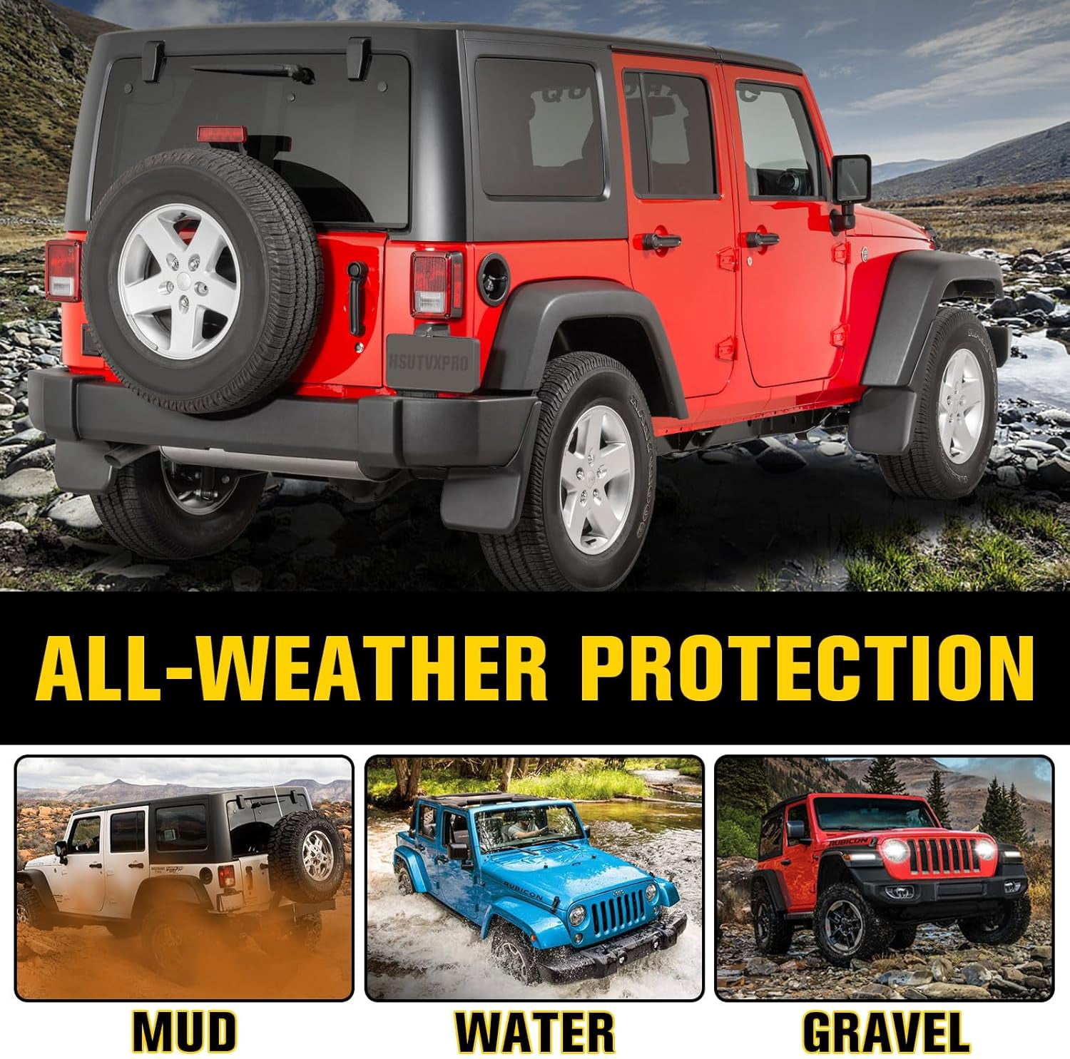 Heavy Duty Mud Flaps for  Wrangler JK 2007-2018 - Black Splash Guards Set with Hardware