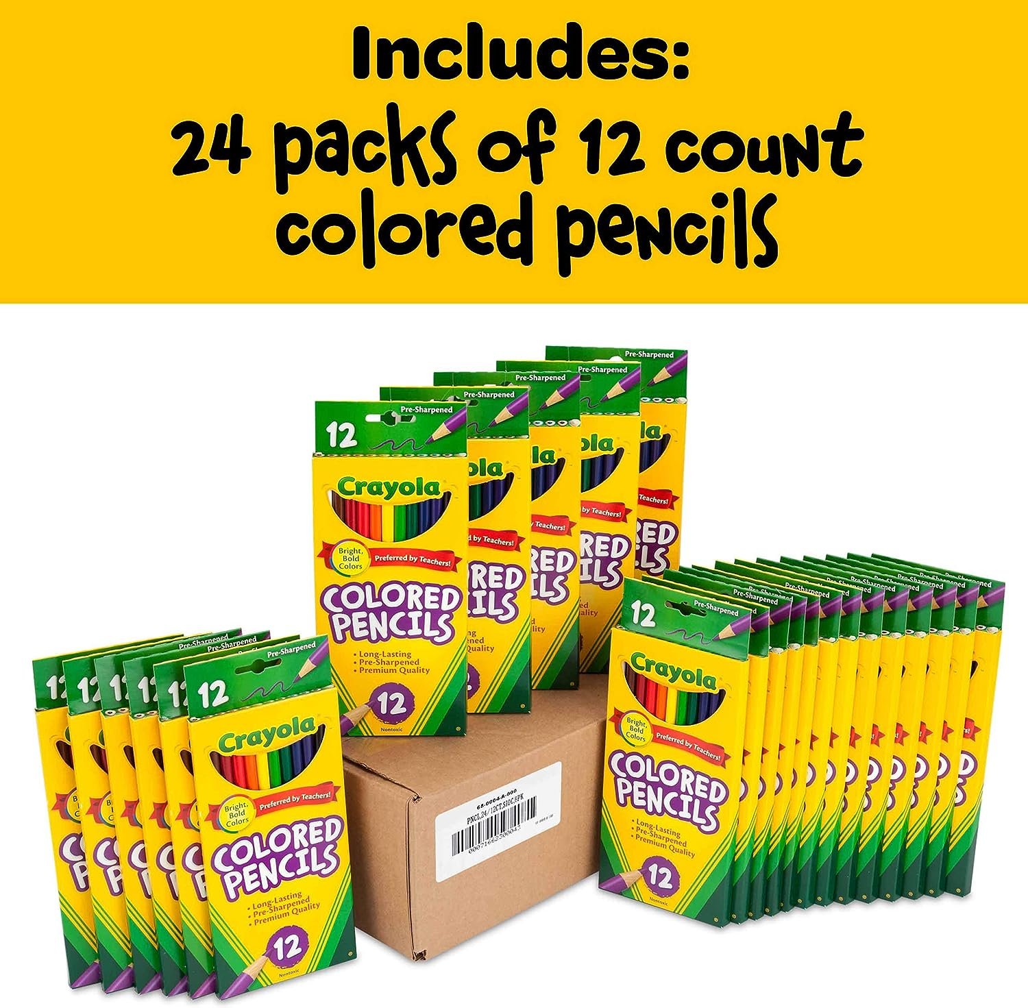 Lápices de Colores Crayola al por Mayor, Preafilados, Útiles Escolares al por Mayor para Maestros, 12 Colores Surtidos, Paquete de 24 2