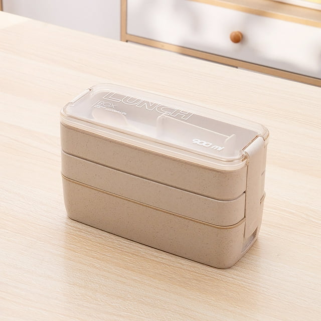 Dvkptbk Bento Lunch Box, Multi Layered Lunch Box with Forks Spoons, Lunch Box for Office Workers, Three Layer 900ml Portable Picnic Box for Food Fruit Snack, Meal Prep Containers