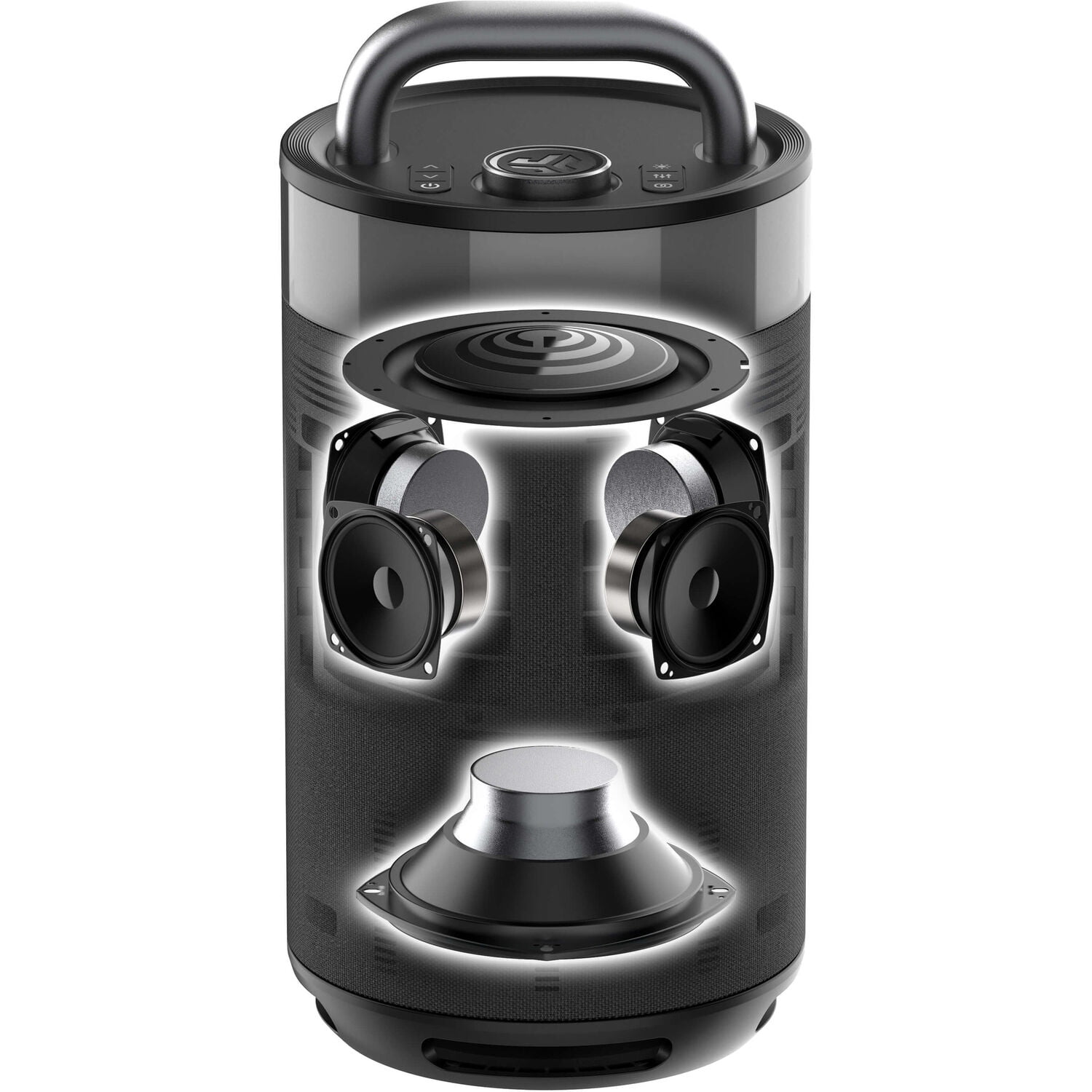 Restored JLab Epic Party Portable Bluetooth Speaker, 100W, Built-in RGB Lights, Splashproof, Black (Refurbished)