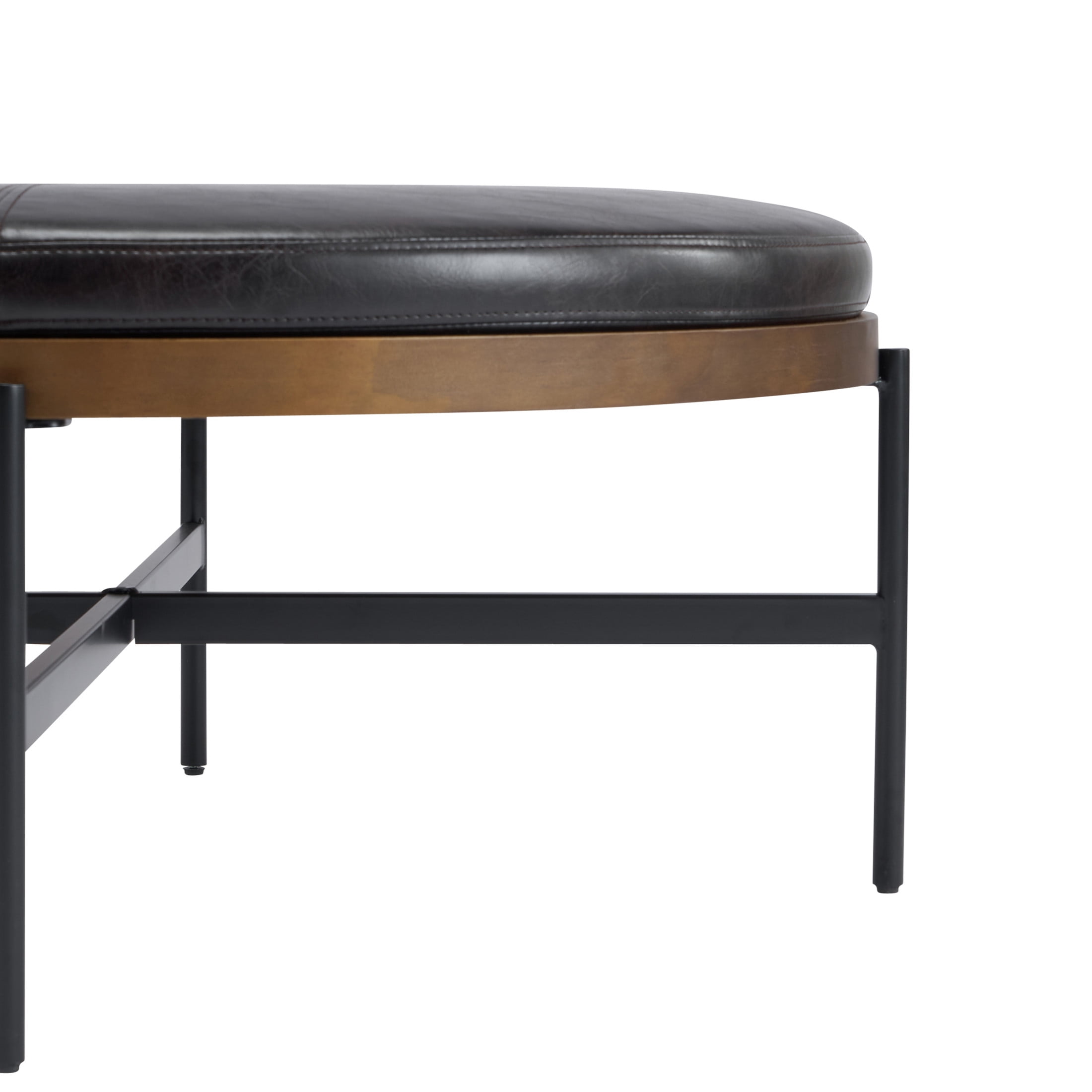 Christopher Knight Home Industrial 36" Round Cocktail Ottoman, Button Tufted PU Upholstered Coffee Table, Black