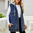 thumbnail image 5 of ShomPort Women's Sleeveless Hooded Denim Jacket Casual Button Jean Vest with Detachable Hoodie, 5 of 6