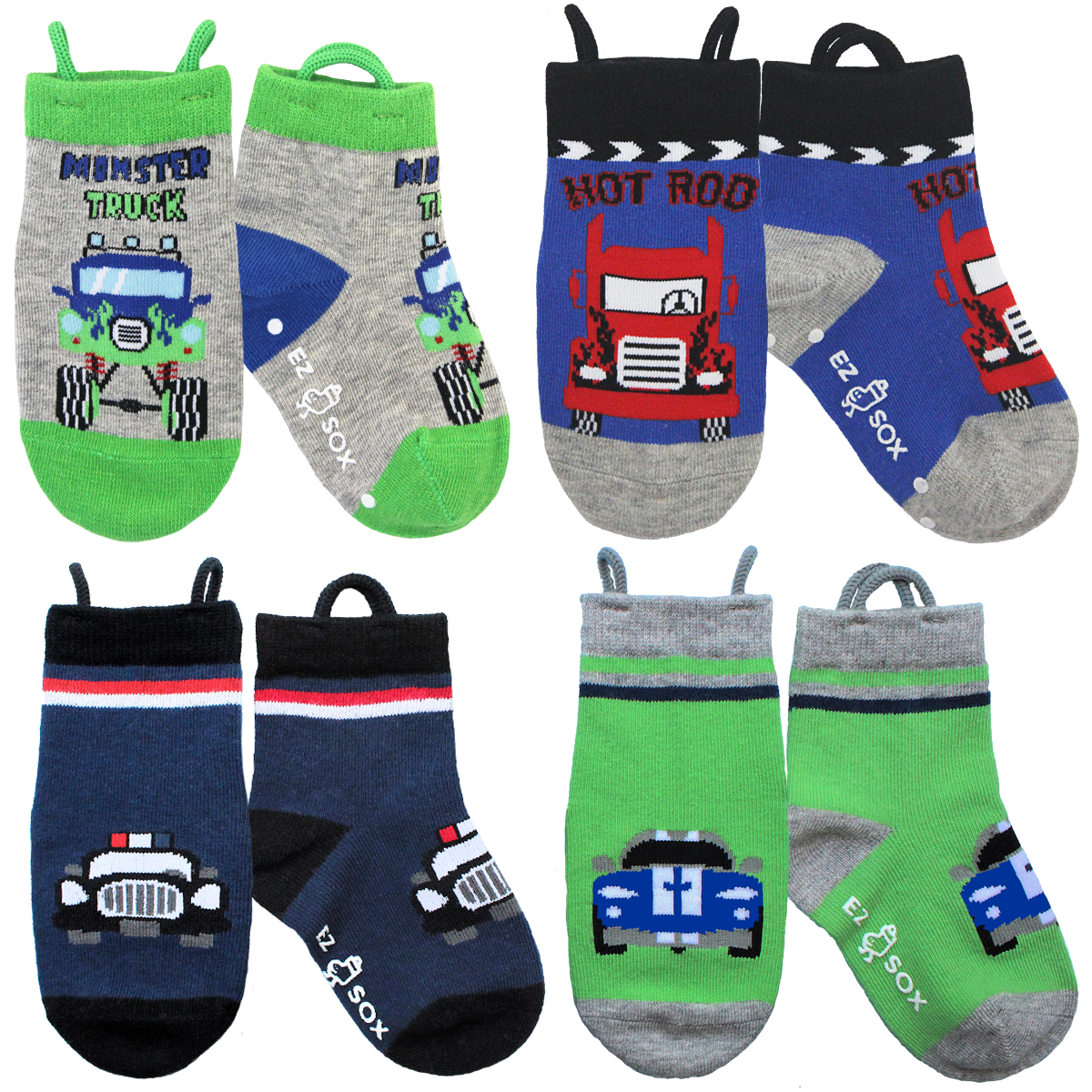 Ez Sox Toddler Boys Socks Non Skid Anti Slip Grip Seamless Toe Pull Up Loops Parent-Ez Sox Kids Boys