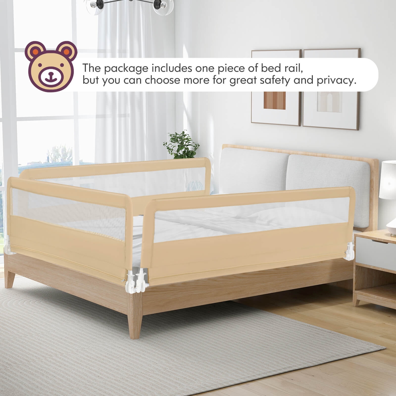 Babyjoy 71 Long Bed Rail for Toddlers with Removable Cover Breathable Mesh Crossbar
