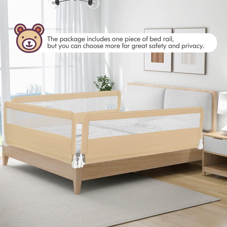 Adjustable Toddler Bed Rail - 28 Height Settings, Vertical Lift Design With Double Safety Lock For Kids Safety
