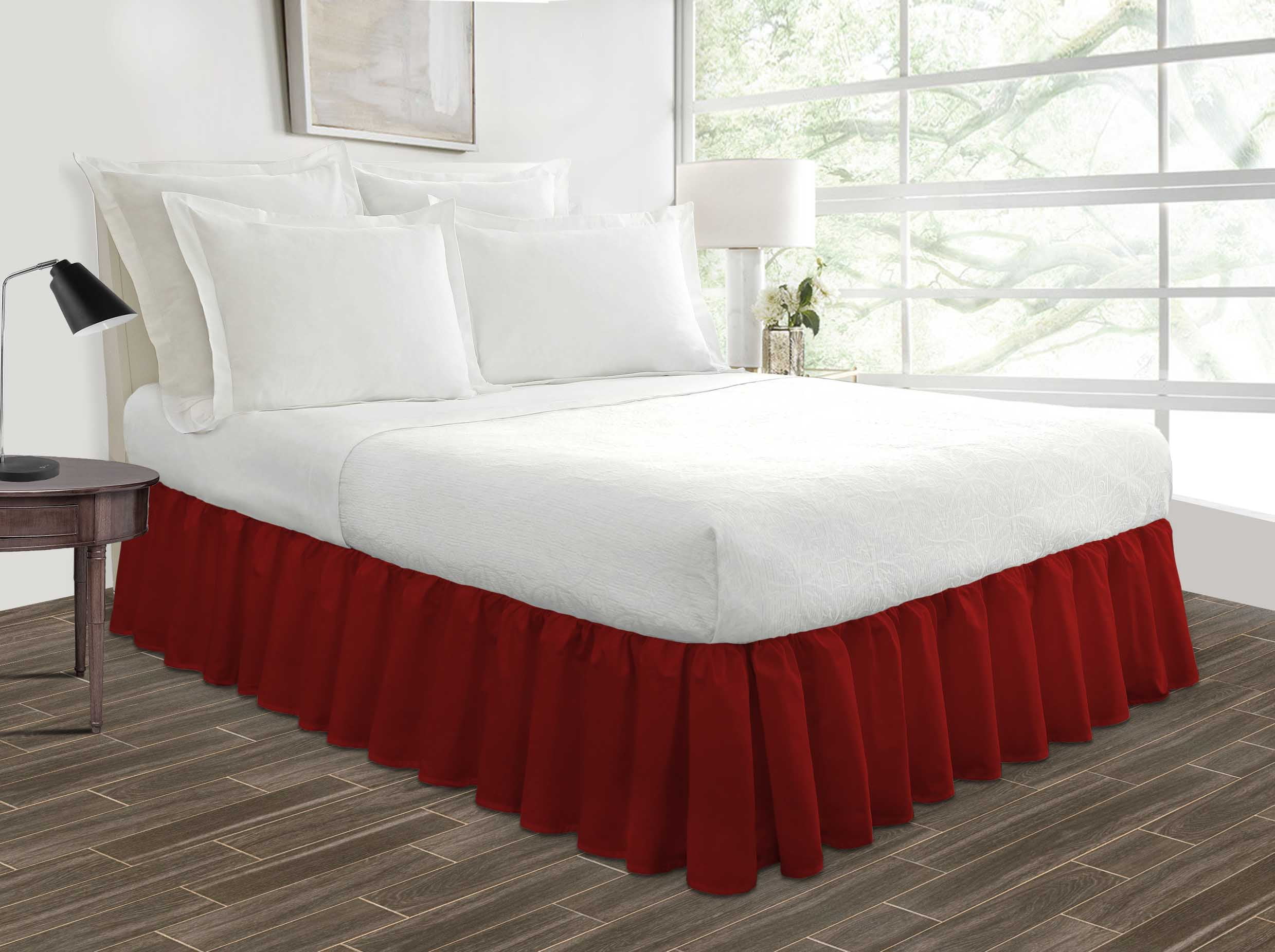 Olympic Queen Size Tailored Drop Ruffled Solid Bed Skirt with Adjustable Elastic Belt Microfiber