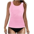 thumbnail image 3 of Kinrui Modest Tankini Swimsuit for Women Tummy Control Two Piece Bathing Suit Swim Tank Tops Ruched Swimwear with Shorts Pink,XXL, 3 of 5