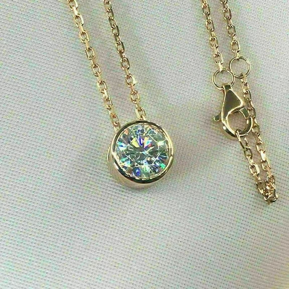 3 Ct Lab Created Moissanite Solitaire Bezel Set Pendant 14K Yellow Gold Plated