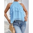 thumbnail image 6 of Women'S Layered Ruffle Hem Sleeveless Halter Chiffon Blouse Flowy Tank Tops  Blue XL, 6 of 7