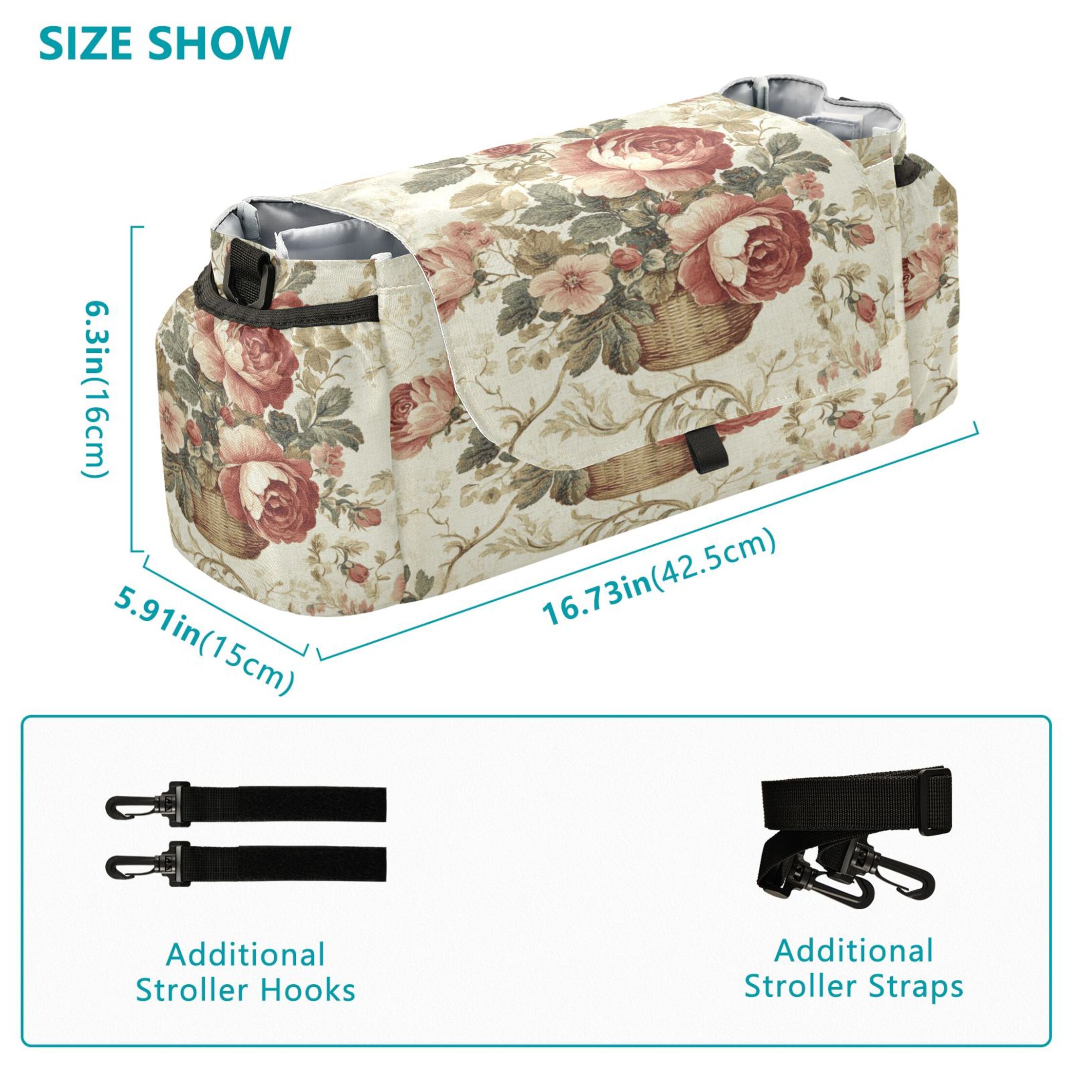 DIXRUYEE Stroller Organizer Vintage Rose Bouquet Printed
