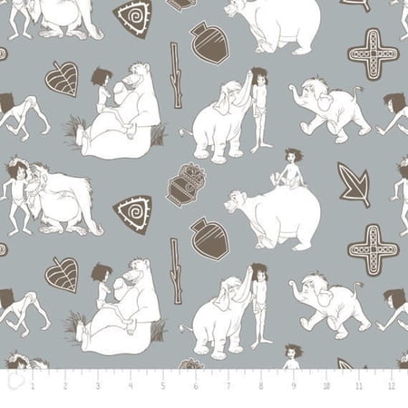 Disney Jungle Book Line Art in Stone Fabric Sold by The Yard
