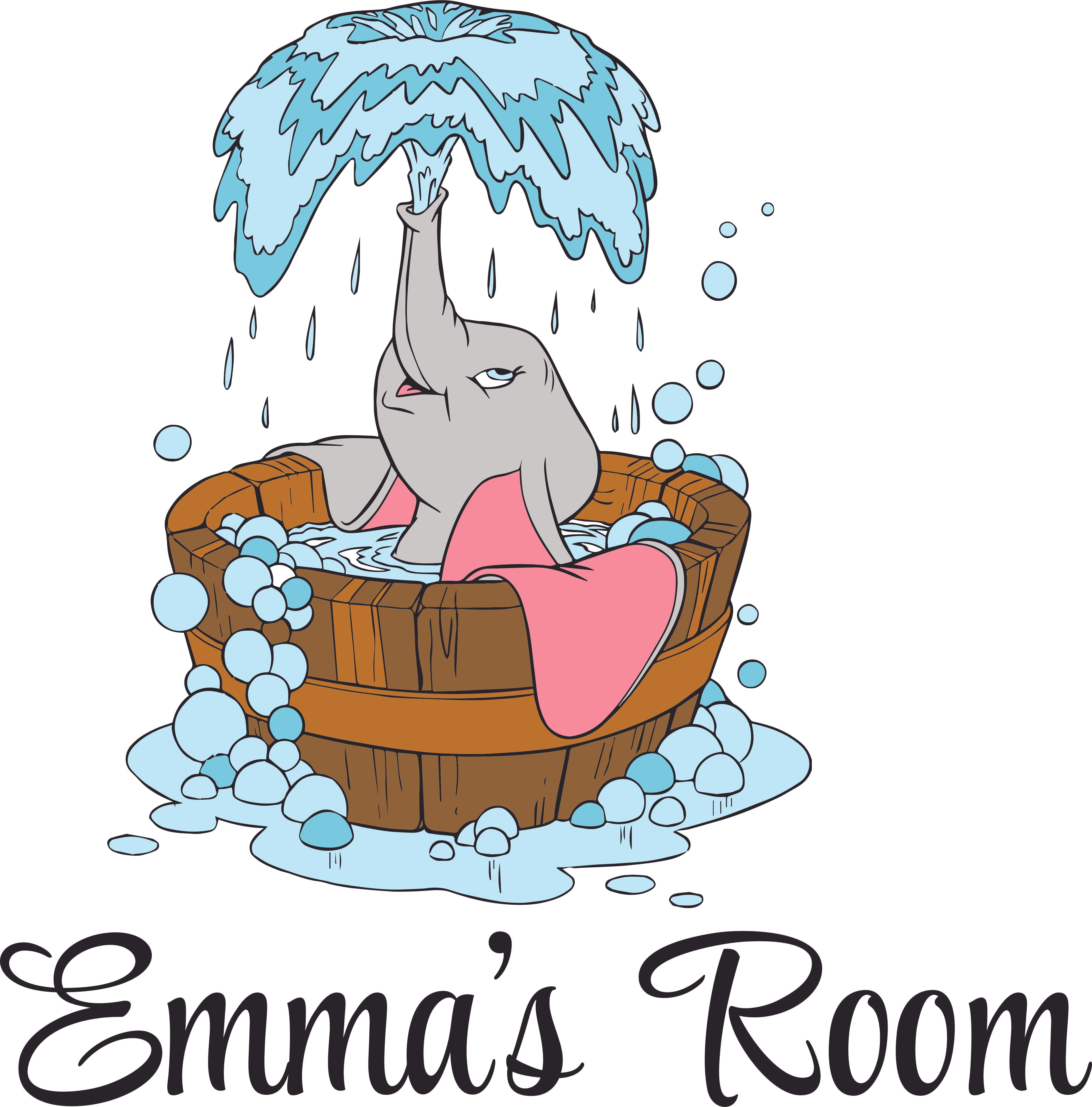 Dumbo Cartoon Elephant in a Tub Customized Wall Decal Custom Vinyl