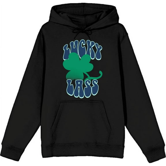 St. Patrick's Day Lucky Lass Adult Black Long Sleeve Hoodie-XL