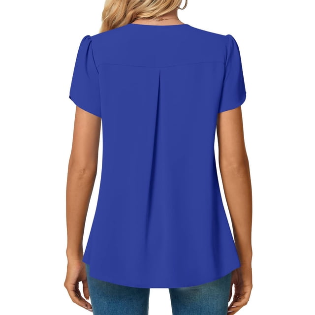 Blusa básica de verano Nikou gasa escote en V mangas de pétalos para mujer