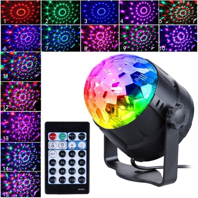 Mirror Ball with 15 LED Lights Disco Ball Light Disco Light Effects RGB LED for Halloween Deco, Kids, Club Party..