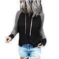 thumbnail image 2 of 2024 New Hooded Sweatshirt in Clearance Women's Contrasting Color Loose Casual Long Sleeve Drawstring Hooded Sweatshirt Top Blouse Gifts for Women, Black XL, 2 of 5