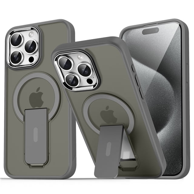 For Magsafe Magnetic Stand Invisible Support Phone Case for iPhone 16 15 14 11 12 13 Pro Max Plus Hard Anti-fall Matte Back case Gray For iPhone 12