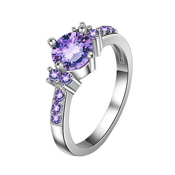 Opolski Luxury Women Faux Amethyst Inlaid Finger Ring Wedding Engagement Jewelry Gift