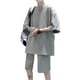 thumbnail image 1 of Conjunto de camiseta de 2 piezas para hombre, manga corta, pantalones cortos hasta la rodilla, conjunto de ropa informal de verano, 1 of 8