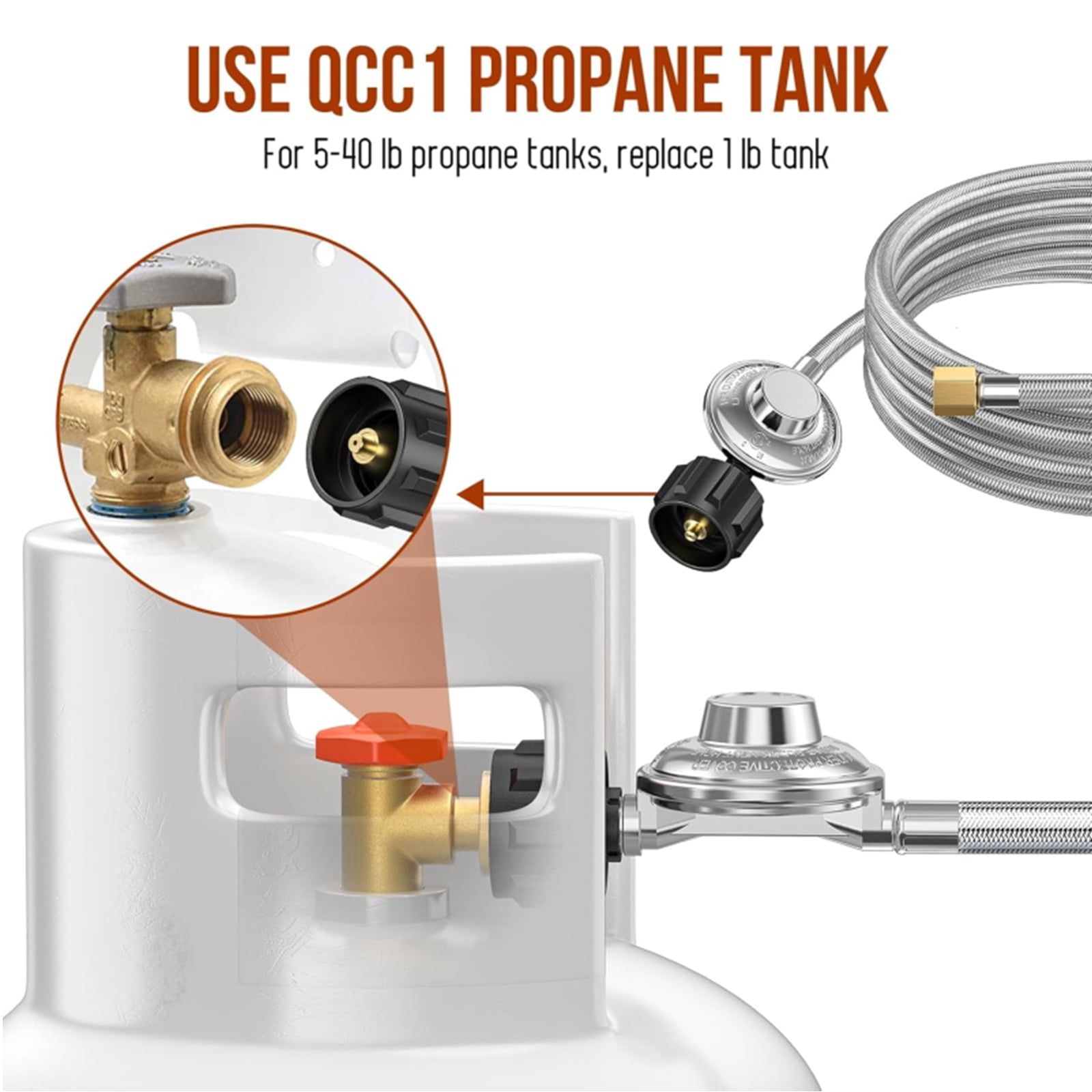 12FT Propane Adapter Hose with Regulator to 5-40lb Propane Tanks, QCC1 to 3/8 Female Flare Nut & Adapter for Blackstone Griddle 17/22'', Heater,Weber Grill Conversion Kit Replacement
